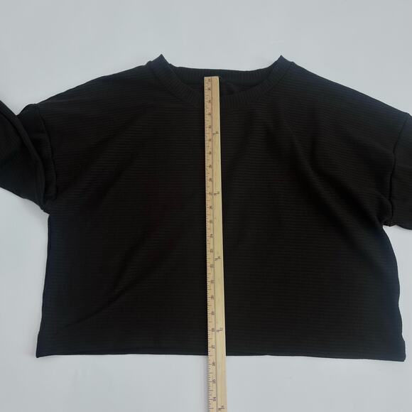 FINAL TOUCH RIBBED CREW NECK EXTENED LONG BELL SLEEVE CROP TOP SWEATSHIRT LARGE - Picture 7 of 9